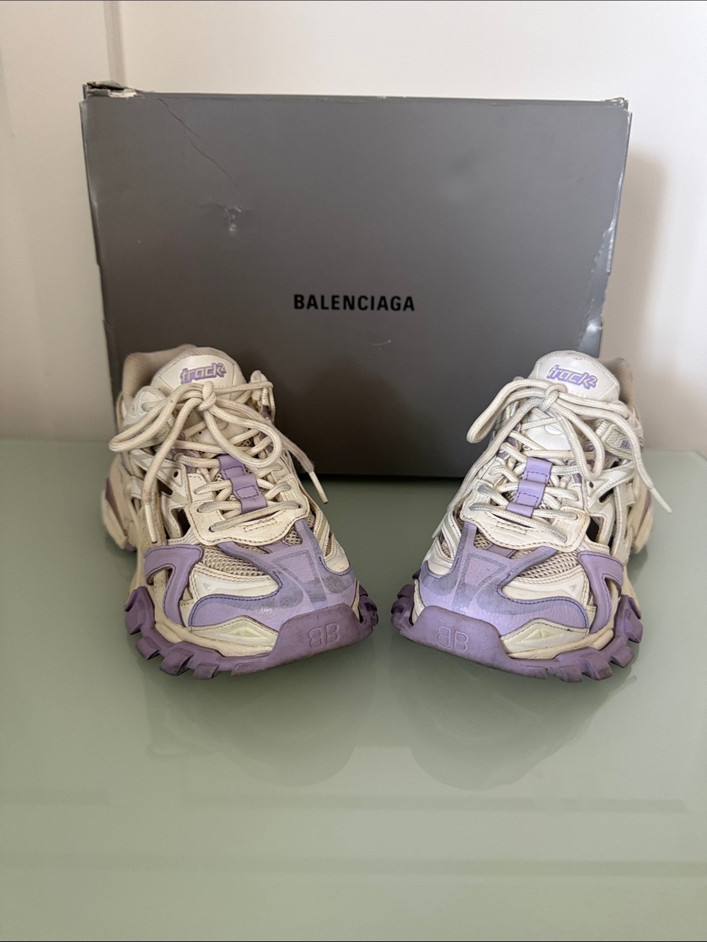 Balenciaga Track 2 Trainers in a white and lilac colorway Women’s Size 7
